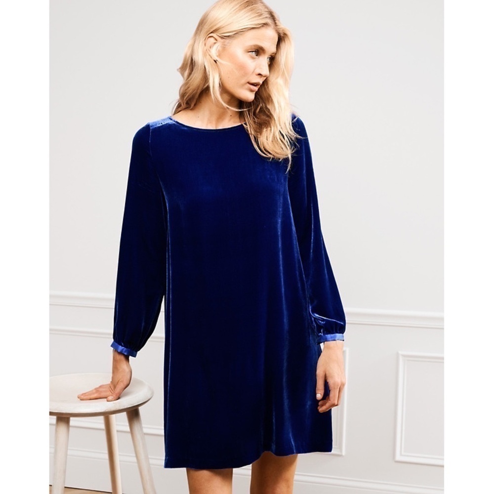 Eileen Fisher Velvet Silk Blend Bateau Shift Dress Blue Women's Size 2/4P